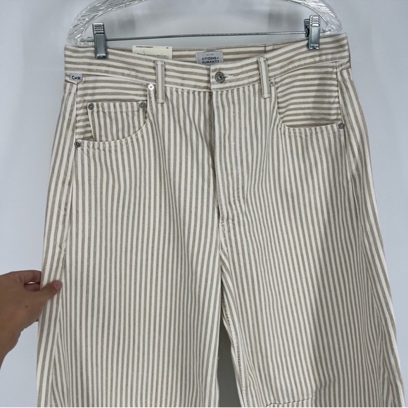 Citizens of Humanity Horseshoe Barrel Striped Baggy Jean in Khaki Stripe 32 NWT - Picture 4 of 12